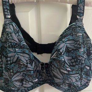 Elomi 4150SIR turquoise gray and black butterfly bra 3 pc cup supportive 36GG